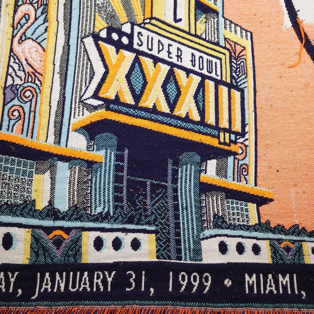 Vintage Super Bowl XXXIII Throw Blanket NFL Football Miami Florida 90s Y2K